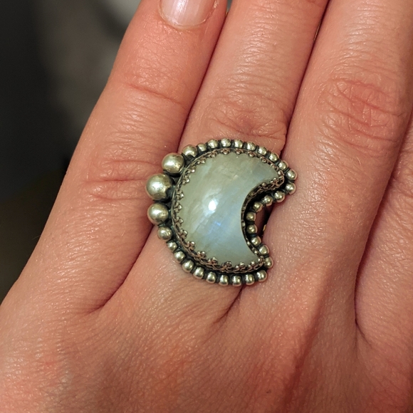 Sterling Silver Moonstone Crescent Moon Ring - Picture 7 of 10